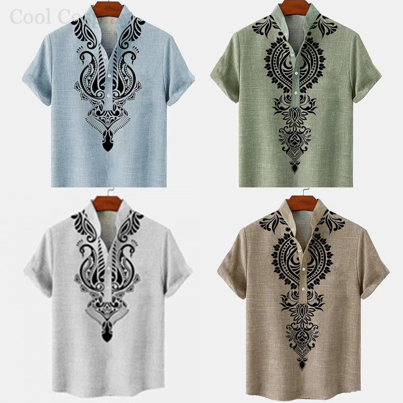 Male Retro Tops Henley Shirt M - 3D Printing Quality ulasan dan harga