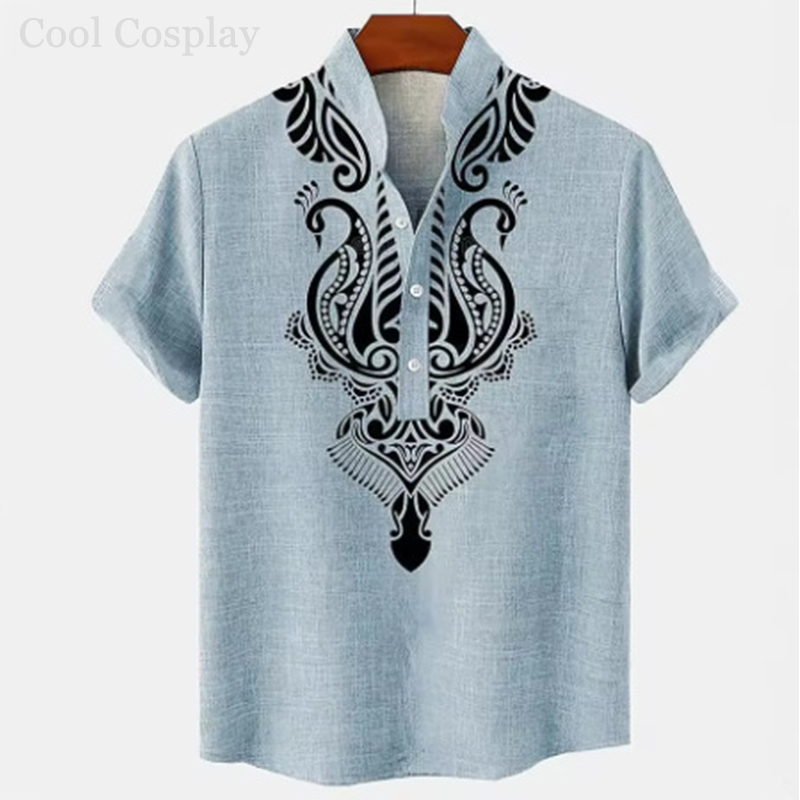 Male Retro Tops Henley Shirt M - 3D Printing Quality ulasan dan harga