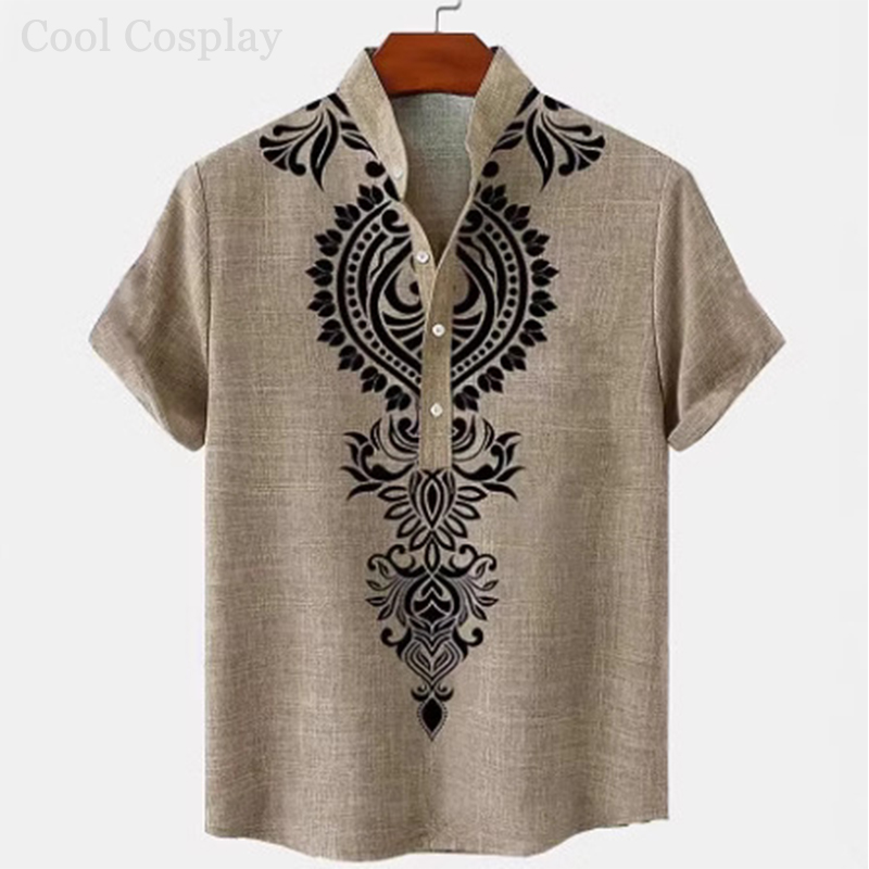 Male Retro Tops Henley Shirt M - 3D Printing Quality ulasan dan harga