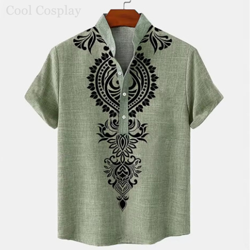 Male Retro Tops Henley Shirt M - 3D Printing Quality ulasan dan harga